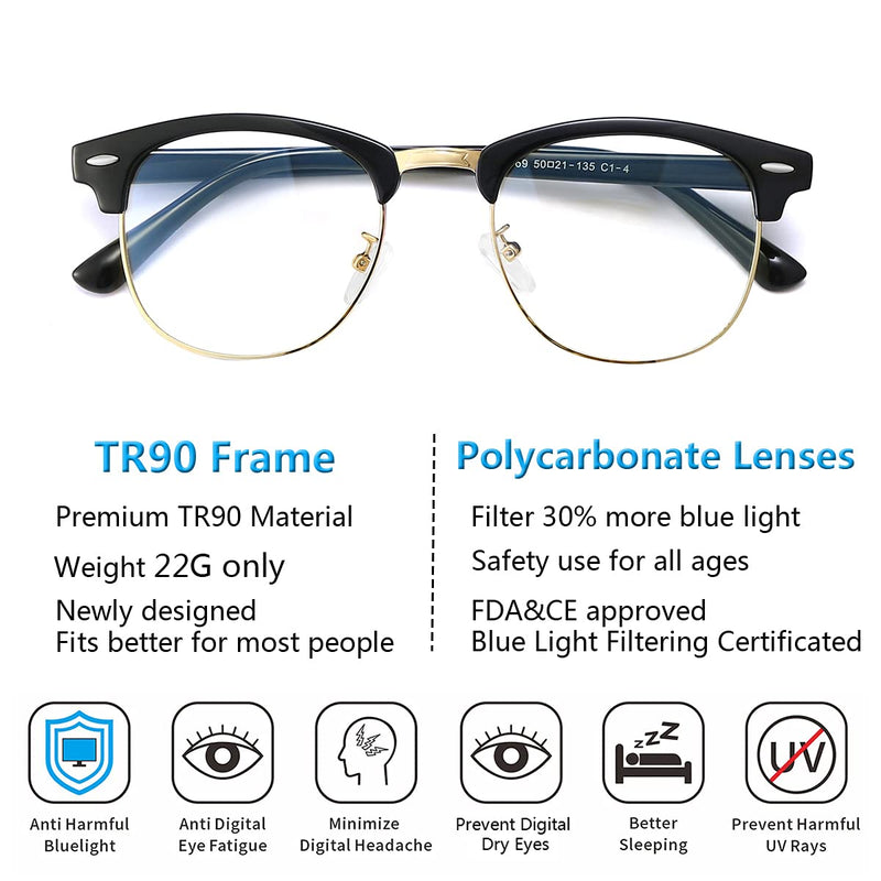 Tanlys 2 Pack Blue Light Blocking Glasses for Computer Eye Strain [Dry Eye & Sour Eye], Anti UV Reduce Headache Stylish 007-Black Clear gold