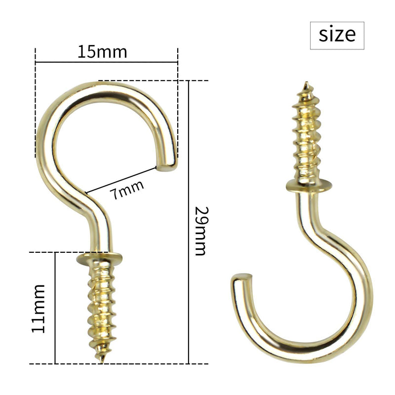 Aylifu Ceiling Screw Hooks, 100 Pieces 3/4 Inch Cup Hooks Screw-in Hooks for Hanging Plants Mug Cup, Gold