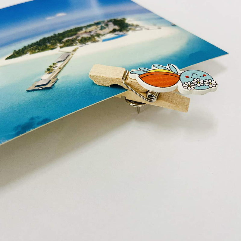 haowei 20 Pcs Marine Animals Wooden Clip Thumbtack Seahorse Turtle Decoration Pushpin Paper Picture Photo Memo Menu File Memo Nail Accessory Cork Board Bulletin Board Drawing Pins