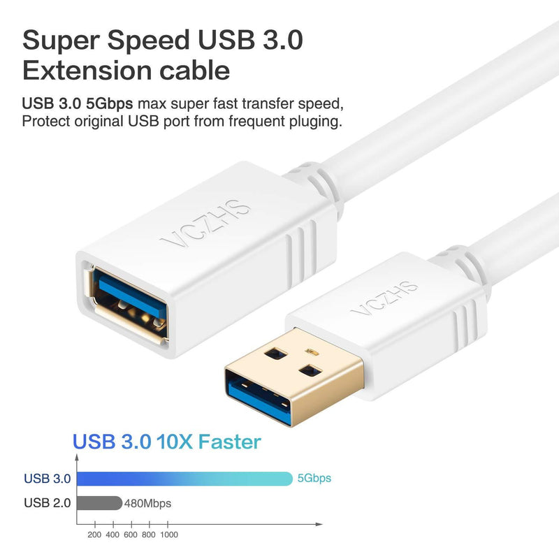 Short USB 3.0 Extension Cable White 1 ft, VCZHS USB 3.0 Male to Female Extension Cable USB 3.0 Extender Cord 1FT