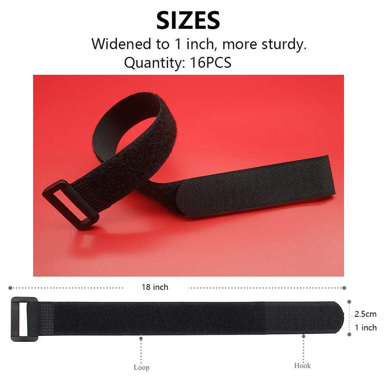 [16 Pack] Cable Straps 18 inch, Reusable Fastening Cable Ties Set, Adjustable Multipurpose Hook and Loop Securing Cinch Straps for Cord Management (1 inch Wide) by Tangser 1'' x 18 ''- 16pcs