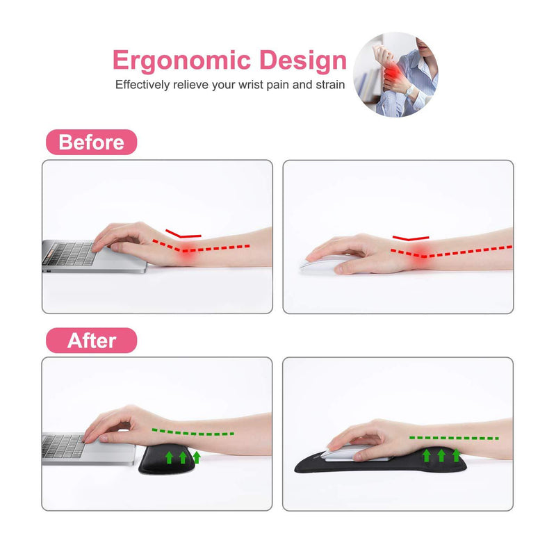 MOSISO Wrist Rest Support for Mouse Pad & Keyboard Set, Ergonomic Mousepad Non-Slip Rubber Base Home/Office Pain Relief & Easy Typing Cushion with Neoprene Cloth & Raised Memory Foam, Black