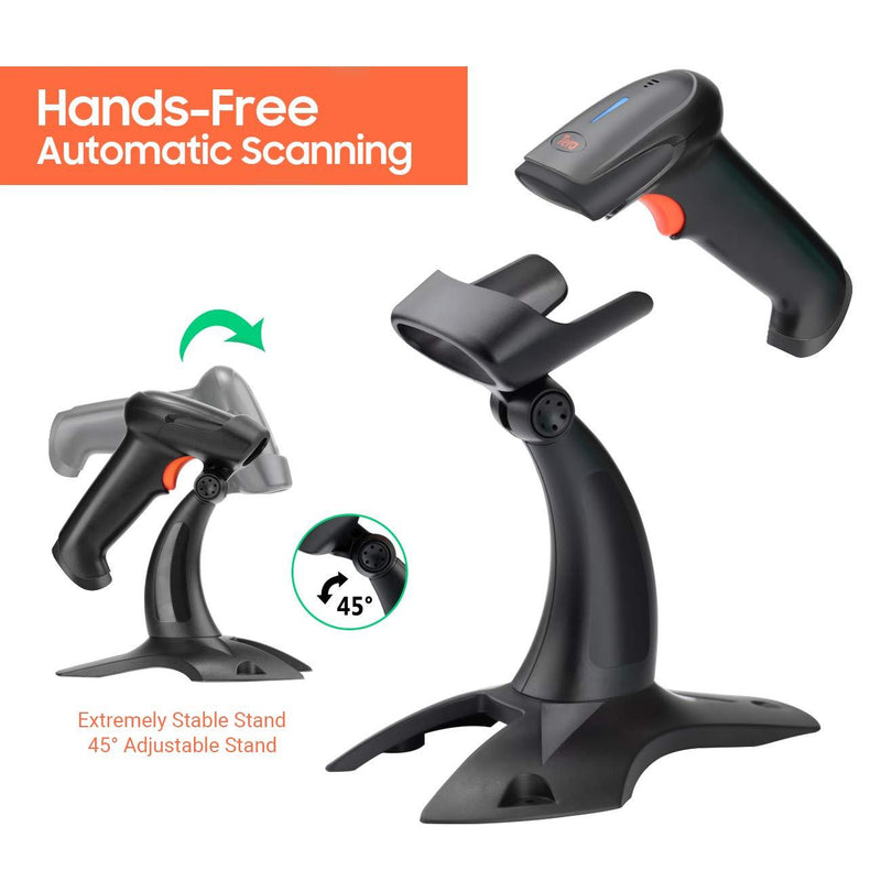 Tera Wireless 2D QR Barcode Scanner with Stand 3 in 1 Bluetooth 2.4GHz USB Wired Connect Smartphone Tablet PC with Vibration Alert Black Model HW0002