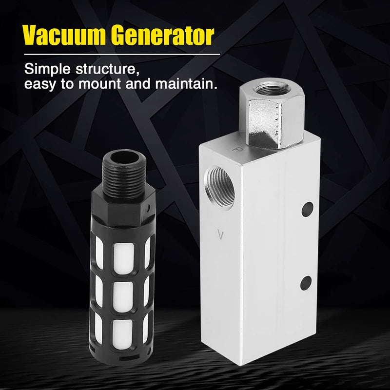 Vacuum Ejector, Vacuum Generator Valve, Compact Aluminum Alloy Ejector with Silencer, Pneumatic Suction Cup, 1/4" Pneumatic Connector Valve Accessories for DIY Pneumatic Mechanical