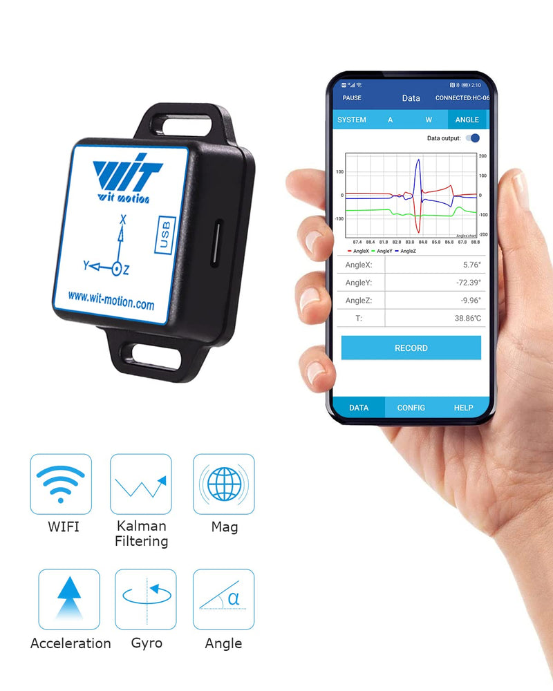 WitMotion WT901WIFI Gen 3rd. AHRS MPU9250 9-axis Accelerometer, 3-axis Angular Velocity+Acceleration+Angle+Magnet Field (UDP + TCP Mode, WiFi Connection, Compatible with PC and Android)