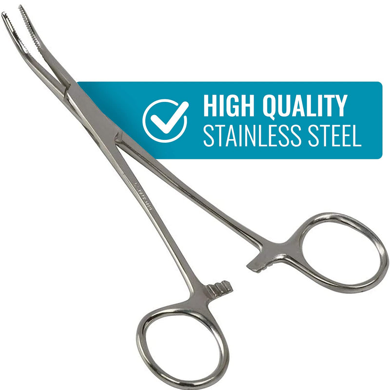Briggs Precision Kelly Forceps Locking Tweezers Clamp, Silver, Curved, 5-1/2 Inch