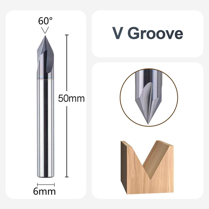 SpeTool chamfer cutter engraving cutter 3 flutes V groove cutter 6 mm shank 60 degrees solid carbide engraving end mill wood cutter with TiAlN coating CNC cutter for router for machine tools and chamfering ECP3F-D6.0-R60