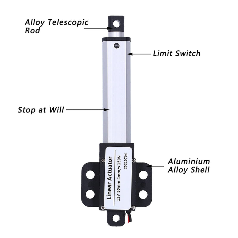 Folany Linear Actuator, 2 inch Stroke Micro Electric 20N/4.5lb DC 12V 1.2 /s, Built in Limit Switch, Mini Waterproof Actuator Motor for Home Appliances/Medical/Industry (Stroke 50mm-30mm/s-20N)