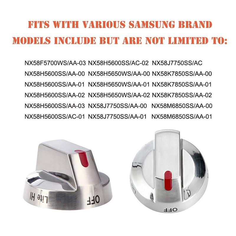 [Upgraded] DG64-00473A Top Burner Control Dial Knob Range Oven replacement Stainless Steel Compatible with Samsung Range Oven Gas Stove Knob NX58F5700WS NX58H5600SS NX58H5650WS NX58J7750SS (5pcs)