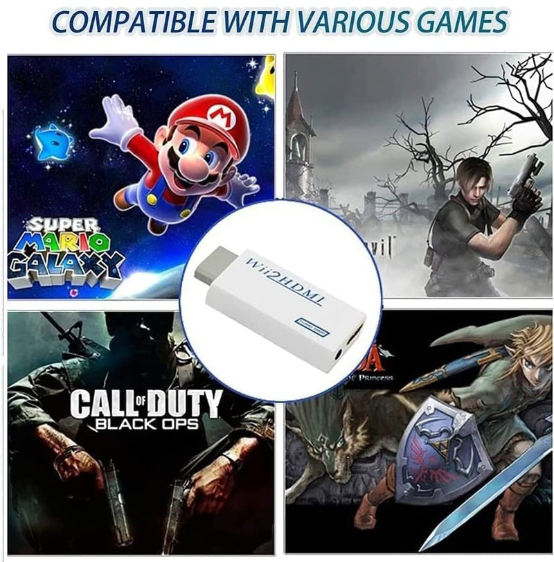 Wii Hdmi Converter Adapter, Wii 2 Hdmi Converter 1080P Output Video Audio, 3.5mm Audio Jack, with 5ft High Speed HDMI Cable, for All Wii Display Modes