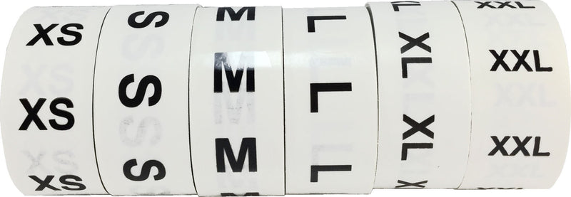 XS S M L XL XXL Clothing Labels Round Circle Stickers for Retail Apparel Bulk Pack 3/4 Inch 500 Per Size 3,000 Total Stickers