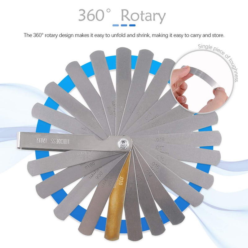 Glarks 2 Pack Stainless Steel Feeler Gauge Set, 32 Blades 0.04-0.88 mm Dual Marked Metric and Imperial Gap Measuring Tool and 16 Blades Standard SAE and Metric Gap Width/Thickness Measuring Tool