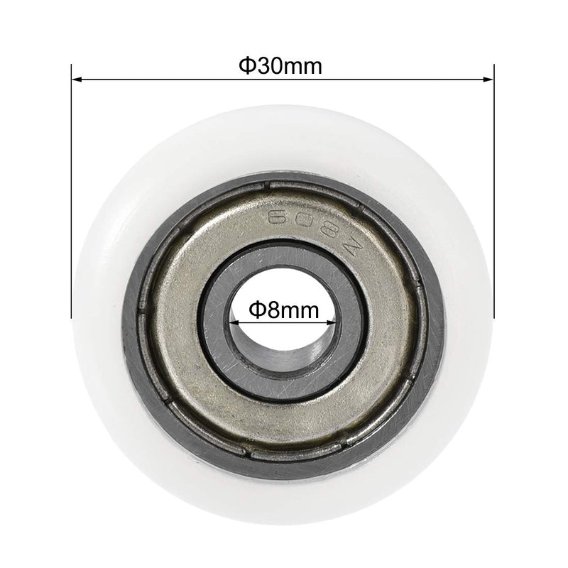 uxcell Ball Bearing Guide Pulley Roller Round Wheel 8x30x8.5mm Double Metal Shielded (GCr15) Chrome Steel Bearings 4pcs
