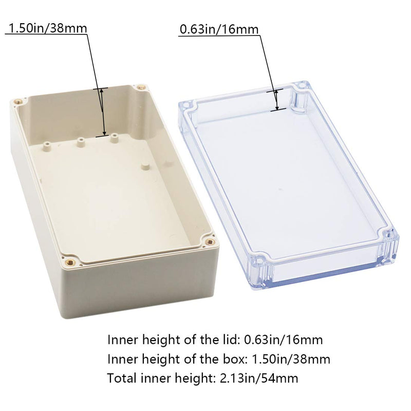 Zulkit Junction Box ABS Plastic Dustproof Waterproof IP65 Universal Electrical Boxes Project Enclosure Grey with Clear Cover 6.2 x 3.5 x 2.4 inch (158 x 90 x 60mm) 6.2"x3.5"x2.4"