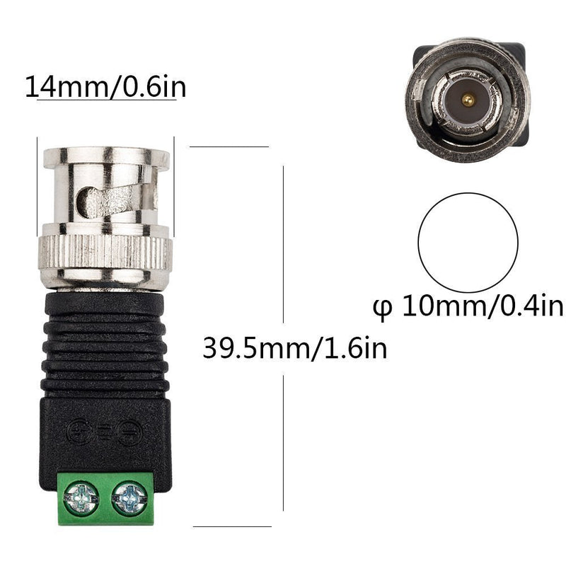 BNC Male Balun Connector 28 Pcs Coaxial Cat5 to BNC Male Connector and BNC to 2 Screw Camera Terminal Male Adpater for CCTV Surveillance Video Cameras Coaxial/Cat5/Cat6 Cable to BNC Male Connector