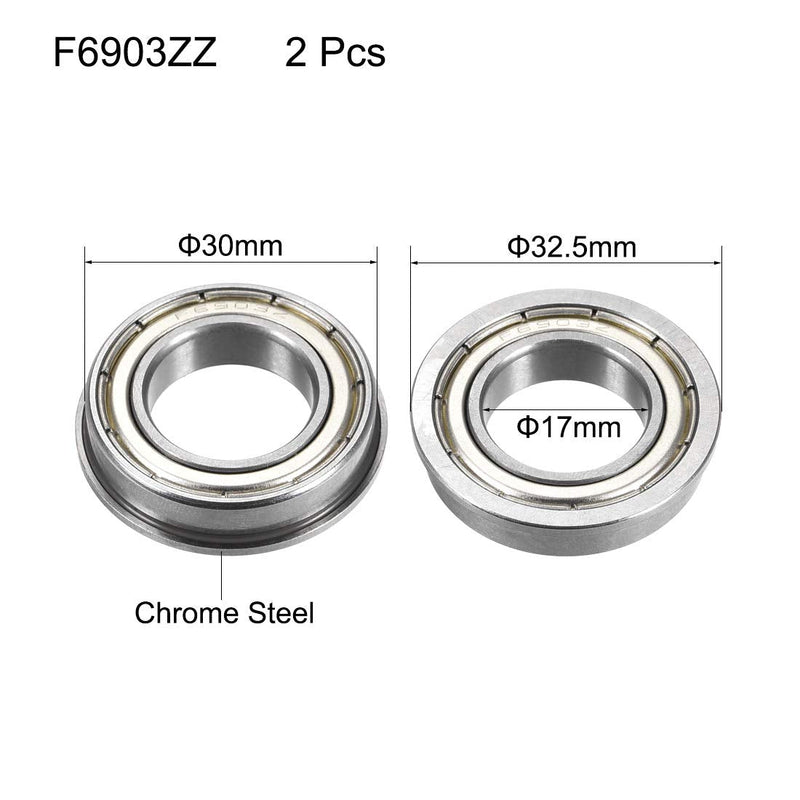uxcell F6903ZZ Flanged Ball Bearing 17x30x7mm Double Metal Shielded (GCr15) Chrome Steel Bearings 2pcs