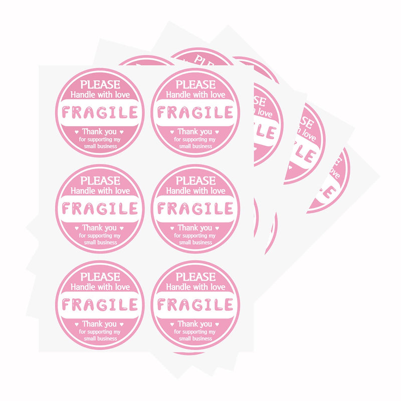 mmDay 300 Pieces 2 Inch Round Baby Pink Fragile Stickers Thank You for Supporting My Small Business Labels for Shipping Packing Mailing Envelope Gift Jewelry Bag - 300 Strong Adhesive Labels Per Pack