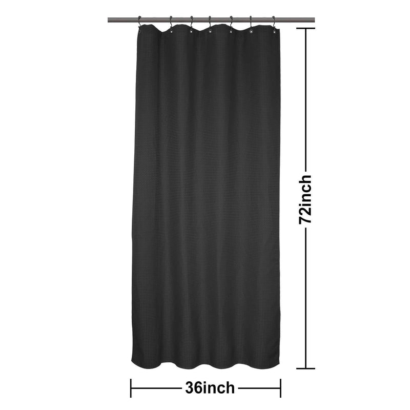 Stall Shower Curtain Fabric 36 x 72 Inch, Waffle Weave, Hotel Luxury Spa, 230 GSM Heavy Duty, Water Repellent, Black Pique Pattern Decorative Bathroom Curtain 36Wx72L(Stall)