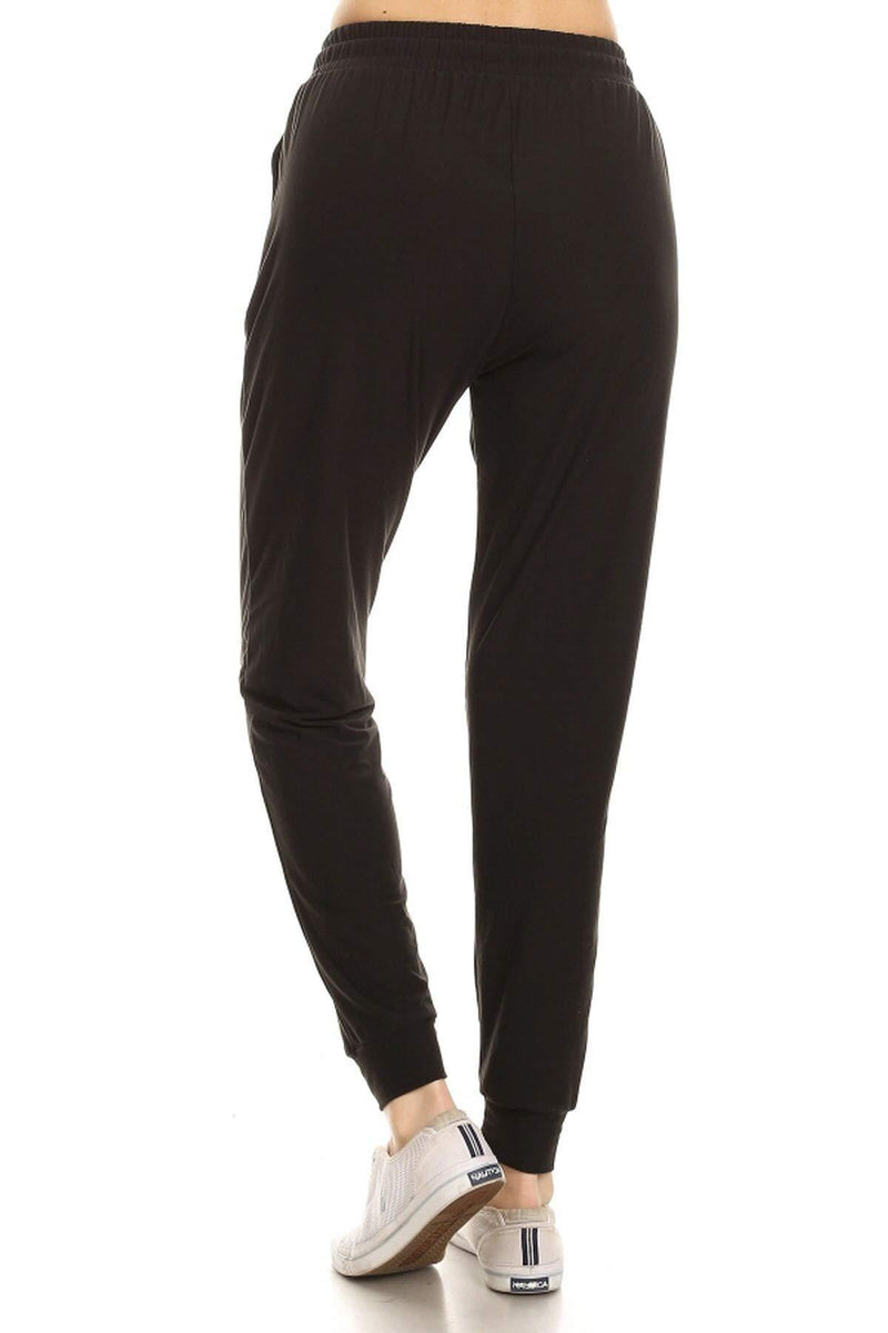 Leggings Depot Women's Printed Solid Activewear Jogger Track Cuff Sweatpants Black Small