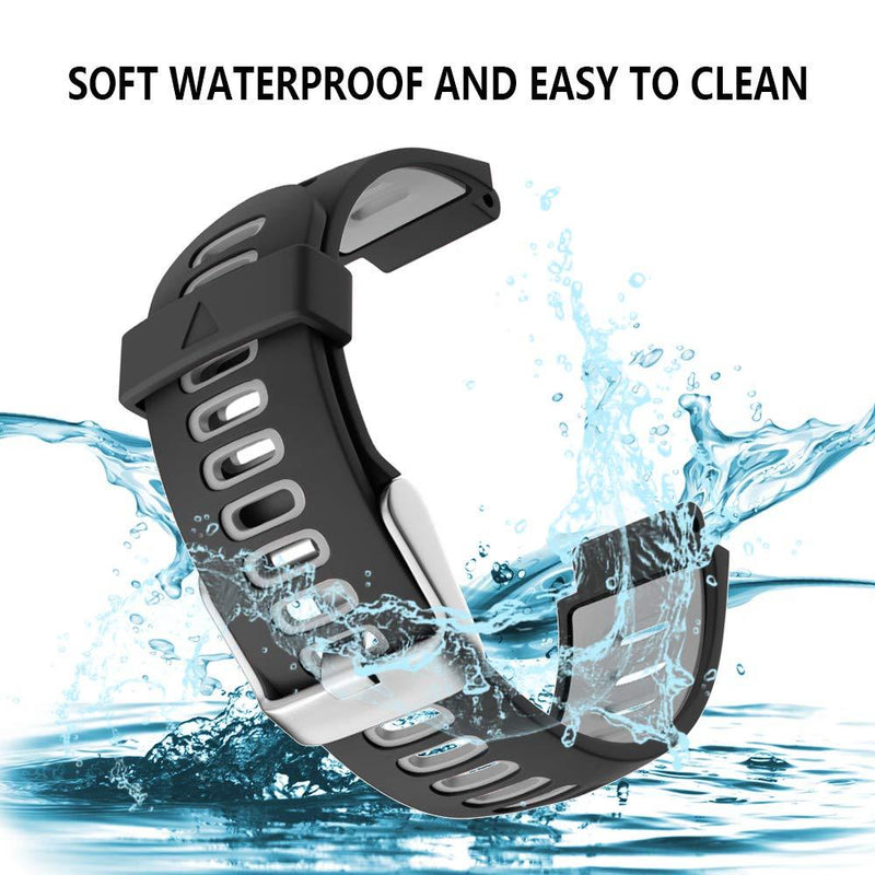 ISABAKE Compatible Forerunner 735XT Band Soft Silicone Sport Watch Strap Wristbands for Forerunner 220 230 235 620 630 Approach S20 S5 S6(Black/Gray) Gray/Black
