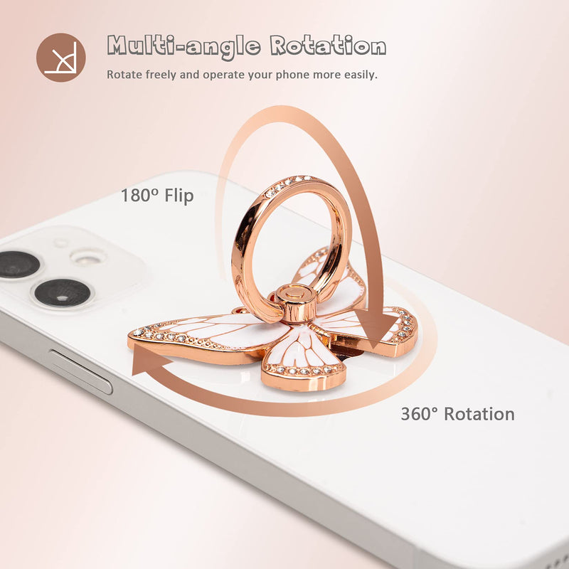 Butterfly Cell Phone Ring Holder Stand, 360°Rotation Metal Finger Kickstand, Compatible with iPhone, Samsung Galaxy, and Smartphone (Silver Purple Clear) silver purple clear