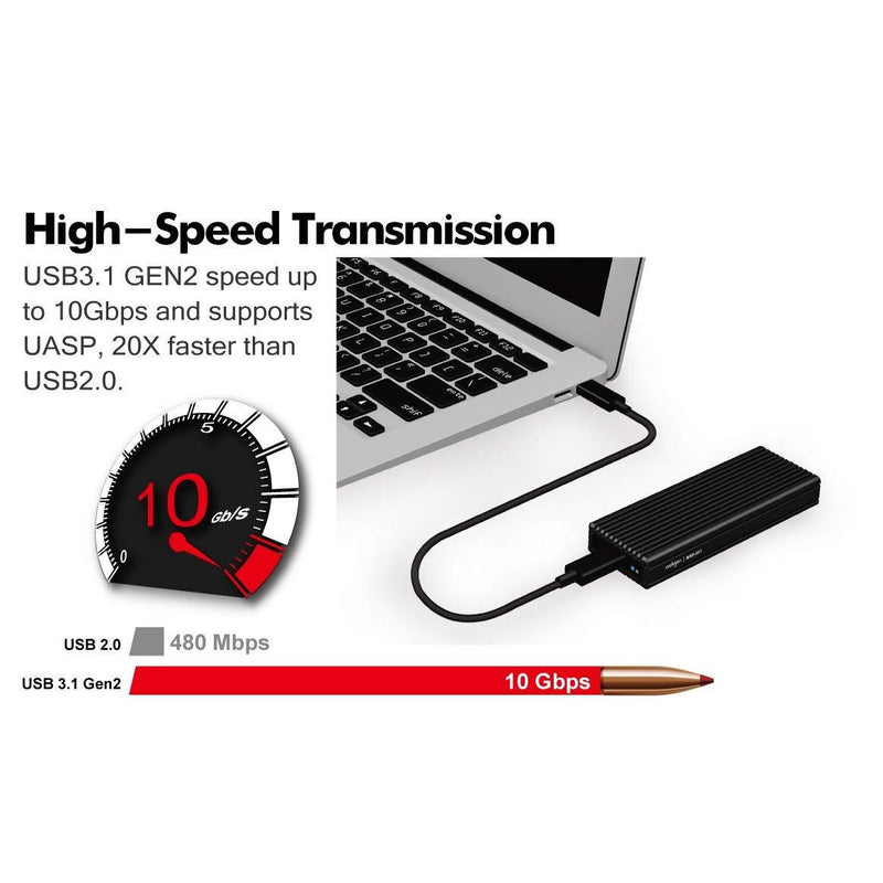 archgon USB 3.1 Gen.2 NVMe Aluminum External SSD Enclosure with Both USB-C and USB-A Cables Compatible with M.2 2230/2242/2260/2280 PCIe-Based Solid State Drive Model MSD-221 (Black)