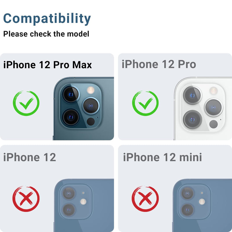 (2 Pack) Korecase for iPhone 12 Pro Max 6.7" Metal Camera Lens Protector Tempered Glass Film, Strong Adhesion, 9H Hardness Scratch Resistant Rear Camera Lens Cover Pacific Blue