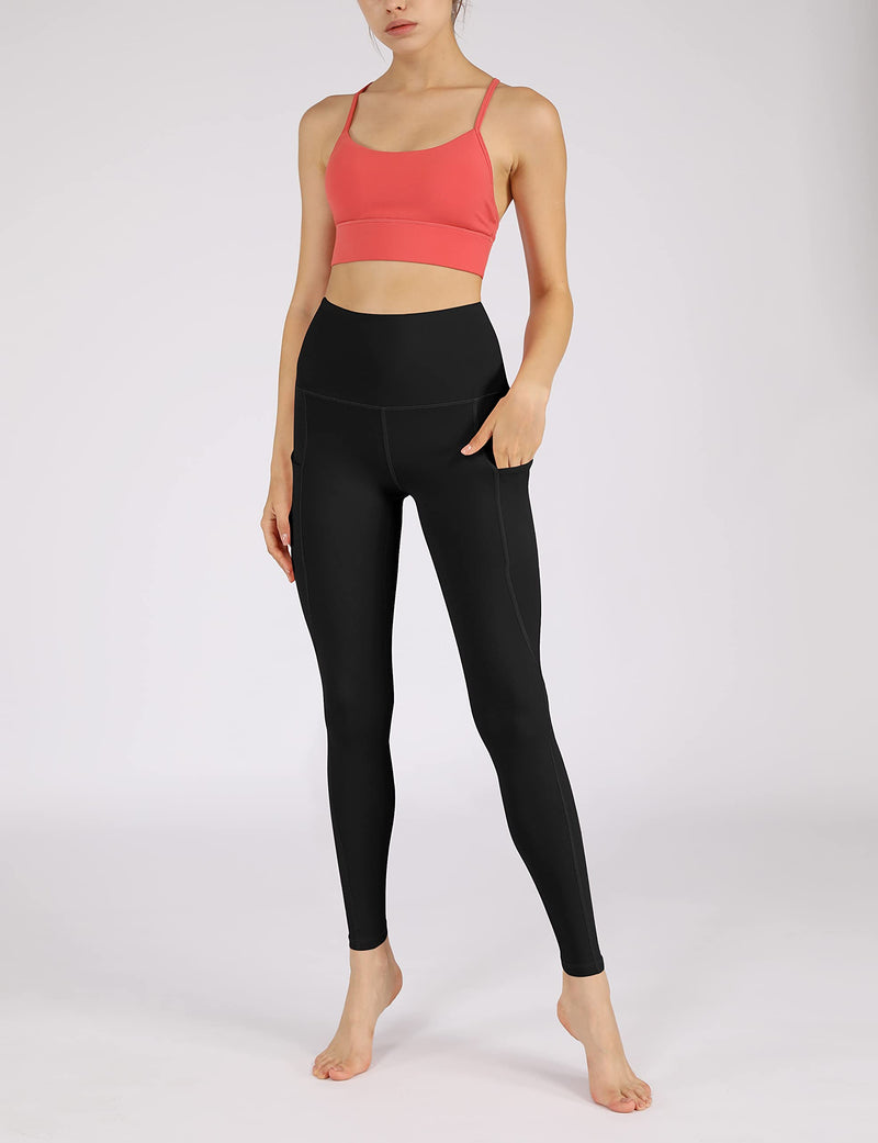 ODODOS Women's High Waisted Yoga Leggings with Pockets,Tummy Control Non See Through Workout Athletic Running Yoga Pants X-Small Black
