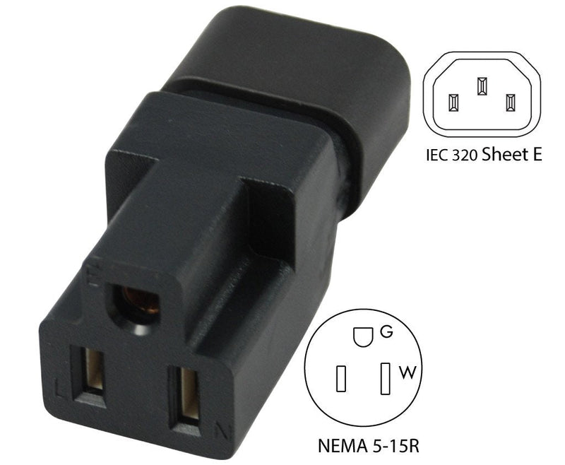 Conntek 30130 IEC C14 to NEMA 5-15R Plug Adapter 10Amp
