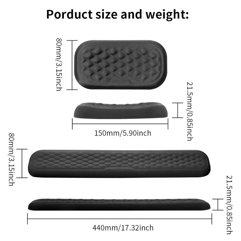 VAYDEER Keyboard and Mouse Wrist Rest Pad Set Padded Memory Foam Hand Rest Support for Office, Computer, Laptop, Mac Typing and Wrist Pain Relief and Repair(Large Set) (17.32*3.15*0.85)+(5.91*3.15*0.85)