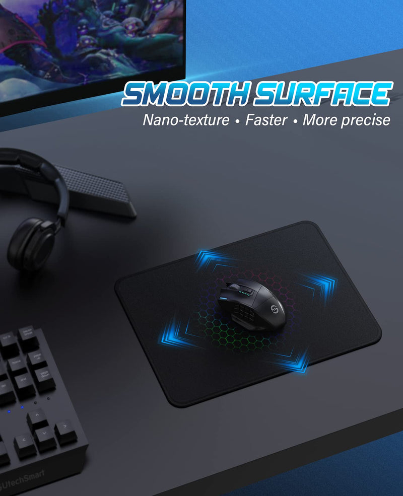 Mouse Pad, UtechSmart Computer Mouse Pad with Stitched Edges, Washable Mouse Mat with Superior Micro-Weave Cloth, Gaming Mouse Pad for Office & Home, Non-Slip Rubber Base, Black Medium(11" Ã— 8.2") Stitched Edge