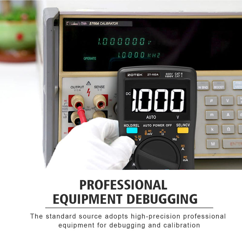 ZOTEK ZT-102A Multimeter Voltage Tester Circuit Tester Manual/Automatic Mode True RMS Auto Range Digital Multimeter Pocket Multimeter LCD 6000counts NCV,10A 60MΩ