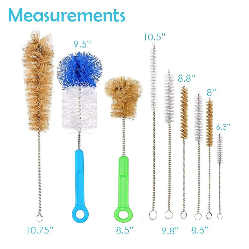 Houseables Bottle Brush, Cleaning Kit, Brushes, Water, Hose Tips Cleaner, 9 Pieces, Nylon, Natural & Synthetic Bristles, Small, Long, Scrubber for Tubes, Straws, Canning Jars