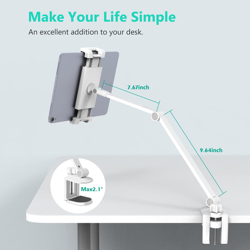 Surface Pro Mount, Tablet Holder, Inifispce Multi-Angle Adjustable Tablet Stand Holder for 4.7''- 13'' Screen Microsoft Surface Pro Series, iPad Pro 11 / 12.9, iPad, Mini, Air and More (White) White