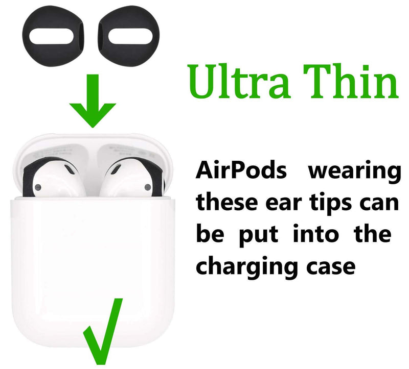 IiEXCEL (Fit in Case) 4 Pairs Replacement Super Thin Slim Silicone Earbuds Ear Tips and Covers Skin Accessories for Apple AirPods or EarPods Headphones (Fit in Charging Case) (Black White) black & white