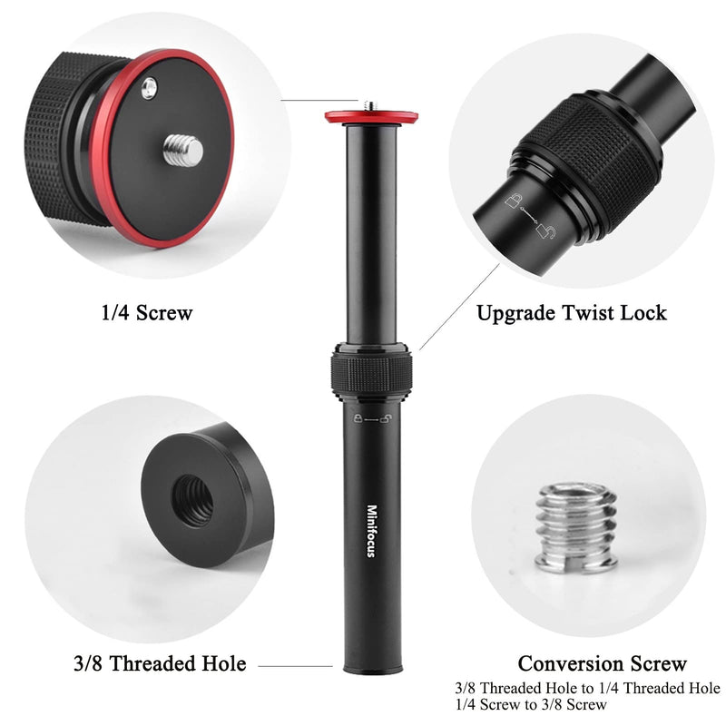2 Section Tripod Center Column MINIFOCUS All Aluminum Telescopic Tripod Extender Extension Tube Tripod Stick Rod for Tripod Monopod Gimbal DSLR Mirrorless Camera
