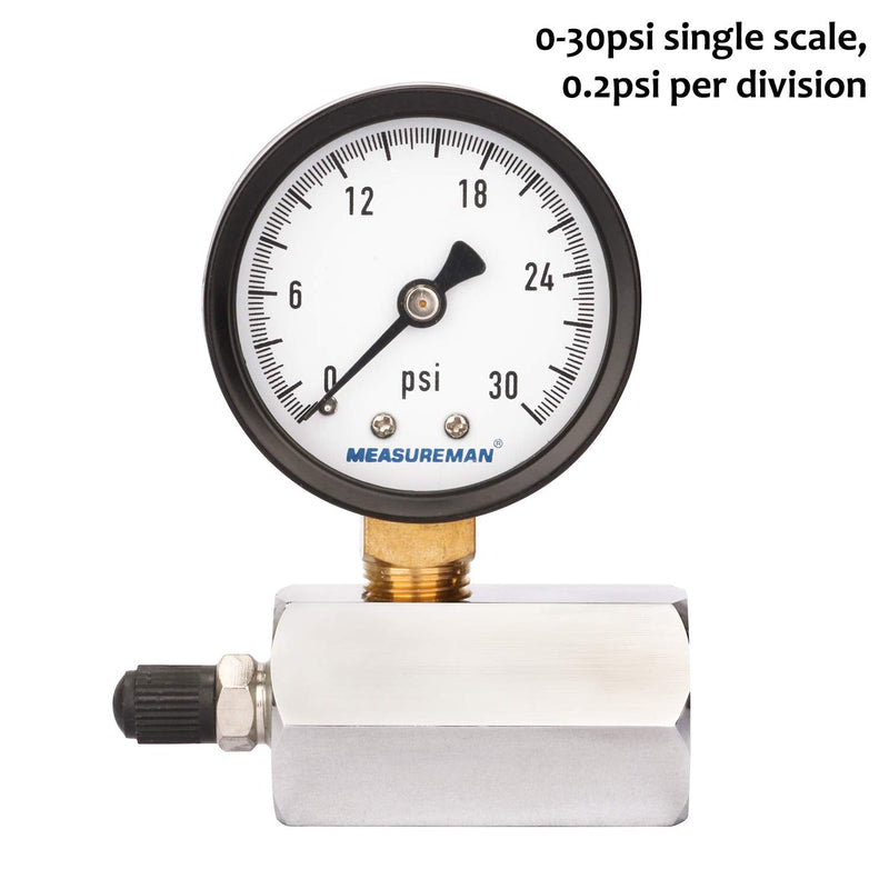 MEASUREMAN 2" Steel Gas Pressure Test Gauge Assembly, 3/4" FNPT Connection, 0-30psi, +/-3-2-3% Accuracy Chrome body