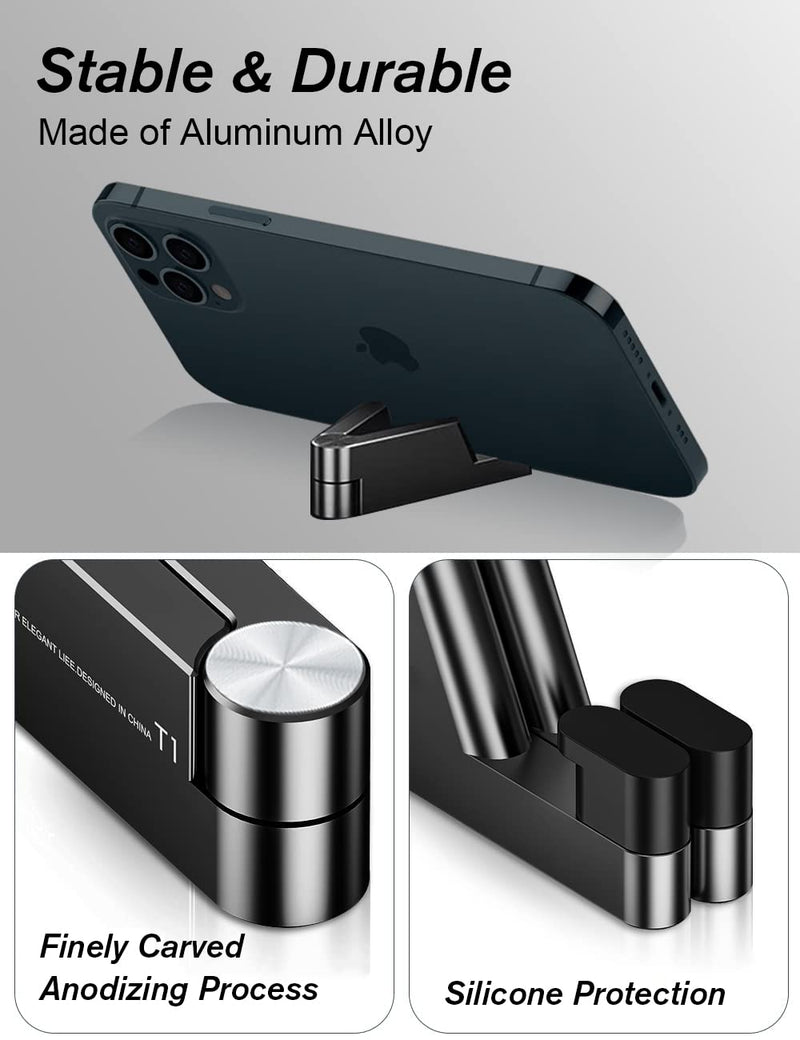 MONEER Cell Phone Stand, Universal Mini Size Portable Aluminum Alloy Foldable Phone Holder for Desk, Compatible with All Mobile Phone, iPhone, iPad Mini, Tablet 4-10.5" Desk Accessories (Black) Black