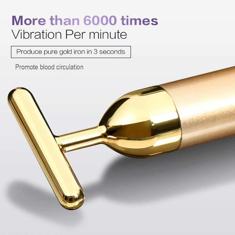 GOODYBUY Beauty Bar 24k Gold Skin Care Face Massager Roller, 2 in 1 Electric 3D Roller and T Shape Energy Beauty Bar for Face Lift and Skin Tightening
