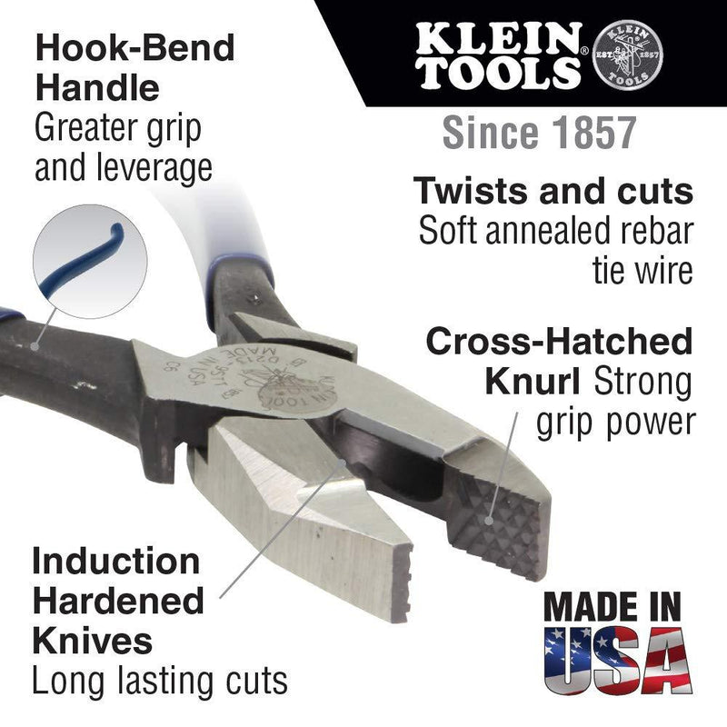 Klein Tools D201-7CST Ironworker Pliers, Spring Loaded Side Cutters for Rebar Cutting and Bending, 9-Inch Long Ironworker/Plasitc Dipped Handle
