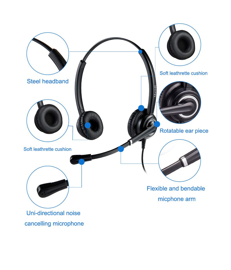 Call Center Headset with Noise Canceling Microphone, Including RJ9 & 3.5mm Connectors for Landline Deskphone and Smartphone PC Laptops, Office Telephone Headset for Yealink Grandstream Snom