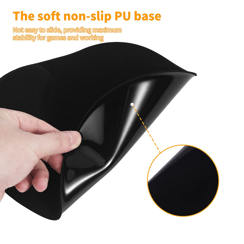 TIDALSOIL Ergonomic Mouse Pad with Gel Wrist Rest Support,Comfortable Computer Mouse Pad for Laptop,Pain Relief Mousepad with Non-Slip PU Base for Office & Home(9.84 x 9.06 inch ) Black