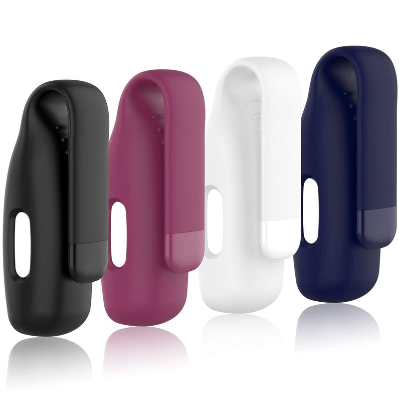Huadea 4-Pack Clip Case Compatible with Fitbit Inspire 2, Soft Silicone Clip Clasp Accessory Replacement for Fitbit Inspire 2 (Black/White/Wine red/Navy) Black/White/Wine red/Navy