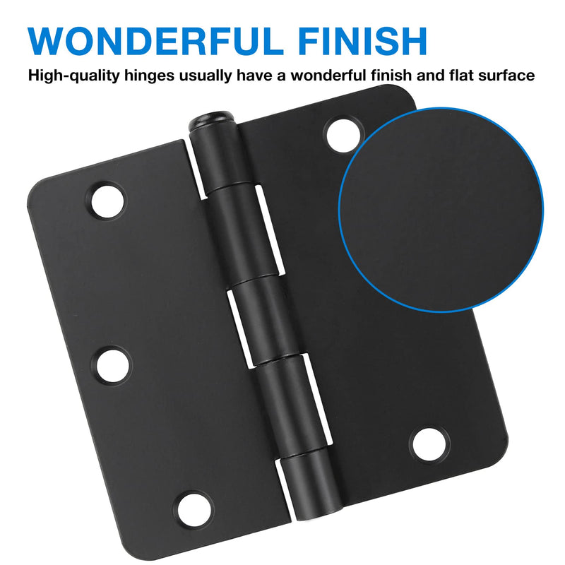 18 Pack Matte Black Door Hinges 3.5 Inch x 3.5" 1/4" Radius Interior Door Hinges Black Matte 3-1/2 Door Hinges for Doors Bedroom Small Rounded Conner Standard Bifold Residential Door Hinge Hardware 18 Pack