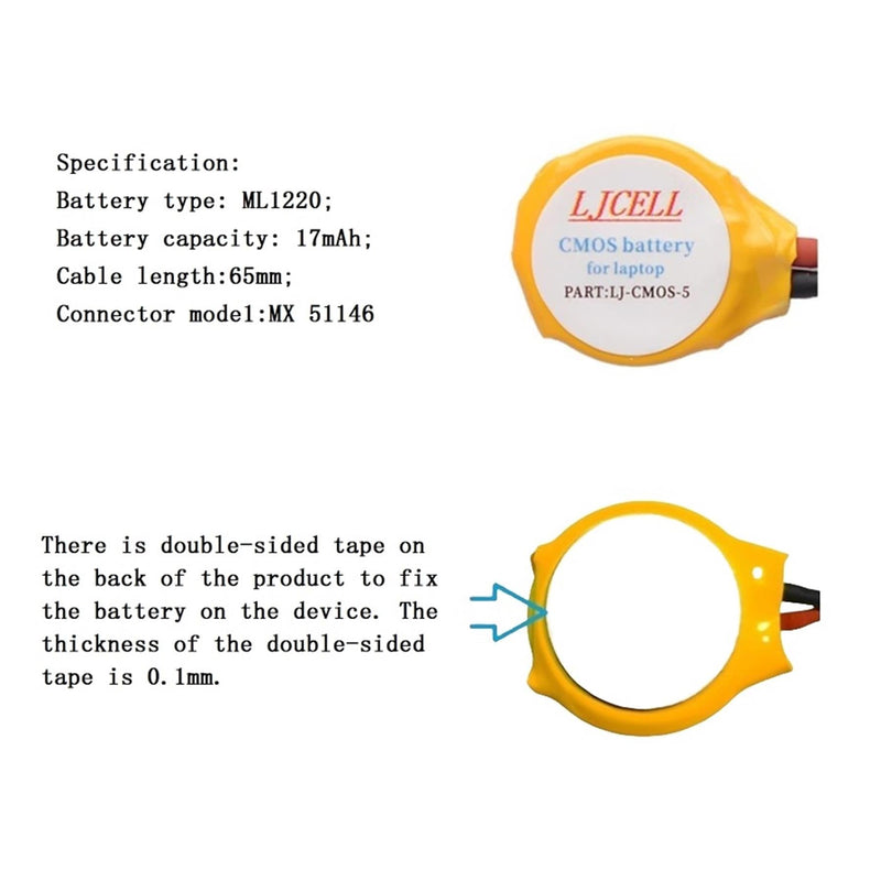 LJCELL CMOS ML1220 Battery for DELL XPS 13 15 9343 9350 9360 9365 BIOS RTC ML1220 Battery with 2 Wire Cable and Connector CMOS-ML1220-5 1 Count (Pack of 1)