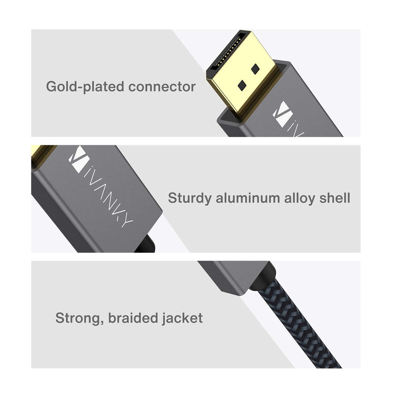 Mini DisplayPort to DisplayPort(Mini DP to DP) Cable, 6.6 Feet,4K@60Hz / 2K@144Hz, iVANKY DisplayPort to Mini DisplayPort Cable for MacBook Air/Pro, Surface Pro and More - Grey