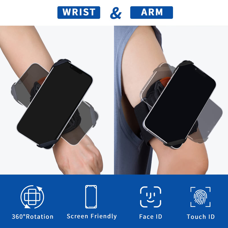 【2023 New】 HLOMOM Phone Holder for Running,Wristband Fits 4.7-7.5'' Phones Sports Armband 360°Rotation & Detachable for iPhone 14/14Pro/13ProMax/12/Pro/Pro Max/XS/8/7/6, Samsung Galaxy (S) Wristband 5.5-11'' Black