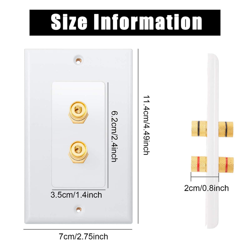 4 Pack Single Gang 1.0 Speaker Wire Wall Plate (Banana Plug Wall Plate) for 1 Speaker, White