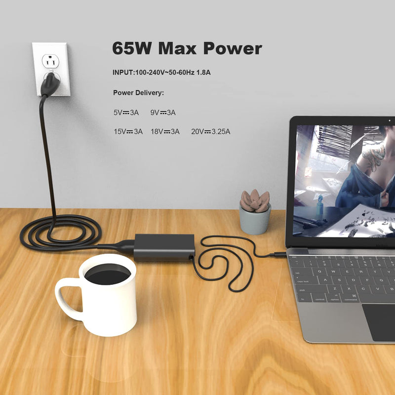 65W 45W USB Type C Laptop Charger for Dell Latitude 7420 7370 7275 5285 5179 7390 5290 2-in-1 XPS 13 9360 9365 9370 9380 LA65NM170,02YKOF 0M1WCF AC Adapter Power Supply