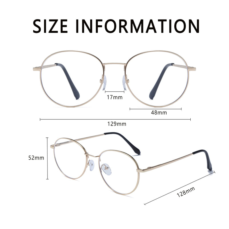 LJCZKA Round Blue Light Blocking Photochromic Glasses for Women Men Classic Mental Frame Computer Glasses Gold